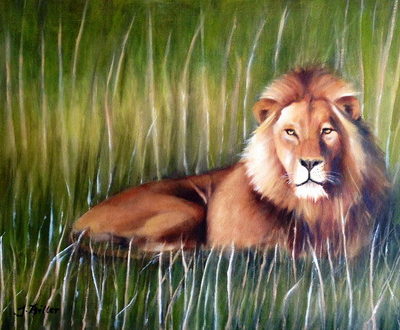 Tanzania Safari, Lion 12x16 oil