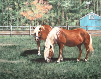 "W.HAMPTON HORSES" 22X48 OIL