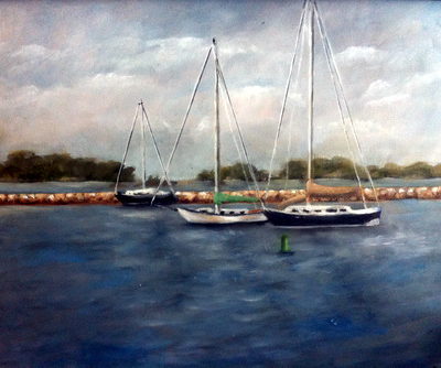 "SAG HARBOR 3 BOATS" 9X12 OIL Plein Air