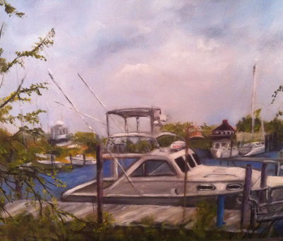 "SAG HARBOR BOAT SCENE" 9X12 OIL Plein Air