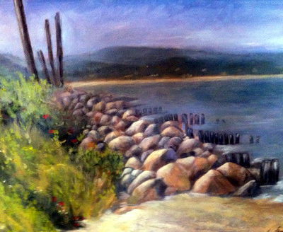 "SAG HARBOR ROCKS" 9X12 OIL Plein Air